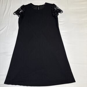 Marina Womens 8 Formal Cocktail Dress Black Crochet Cap Sleeve Knee Length NWT